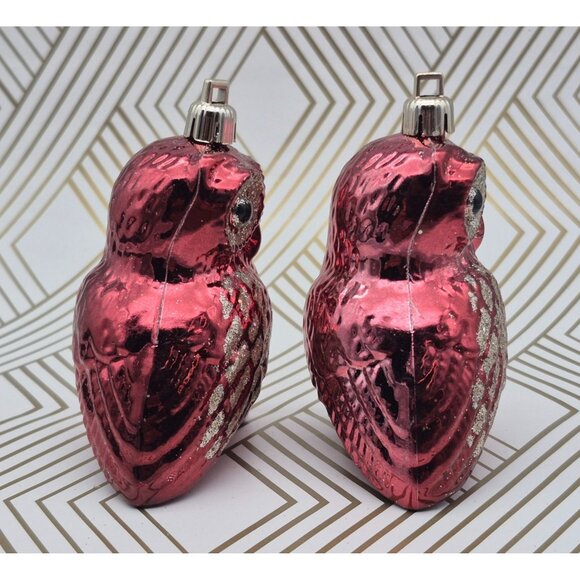 Lot of 4 Owl Christmas Ornaments Holiday Tree Decor Brown & Deep Red Glitter 3" - Picture 13 of 13